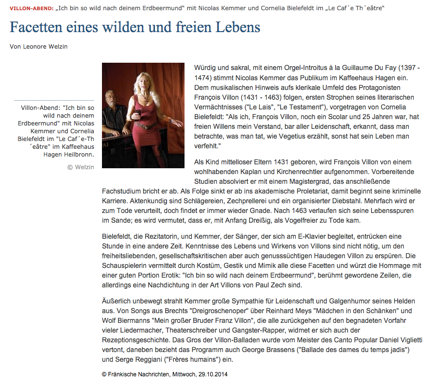 Fr&auml;nkische Nachrichten Auszug vom 29. Oktober 2014
